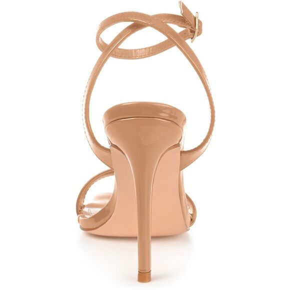 Journee Collection Womens Dorian Tan Patent Open Toe Pumps New - Picture 3 of 3